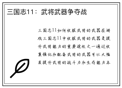 三国志11：武将武器争夺战